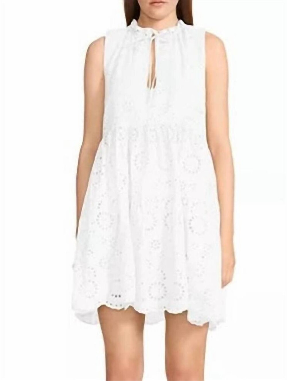 BB Dakota Steve Madden Papaya White Eyelet Tiered Mini Dress XS Cotton